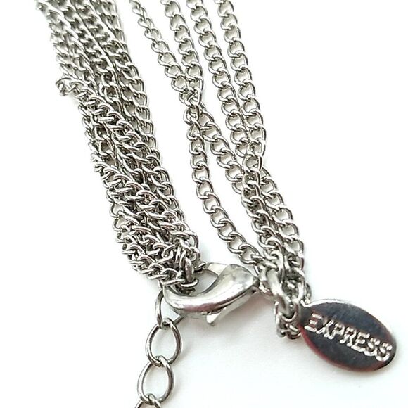 Express Bead Chain Necklace Long Faux Gray Pearls Black Beads on Layered Chains - Picture 8 of 15